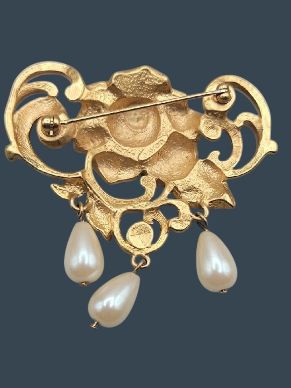 VTG Avon Rose Brooch Gold Tone Pink Aurora Borealis Rhinestones Faux Pearl Rare - Picture 10 of 10